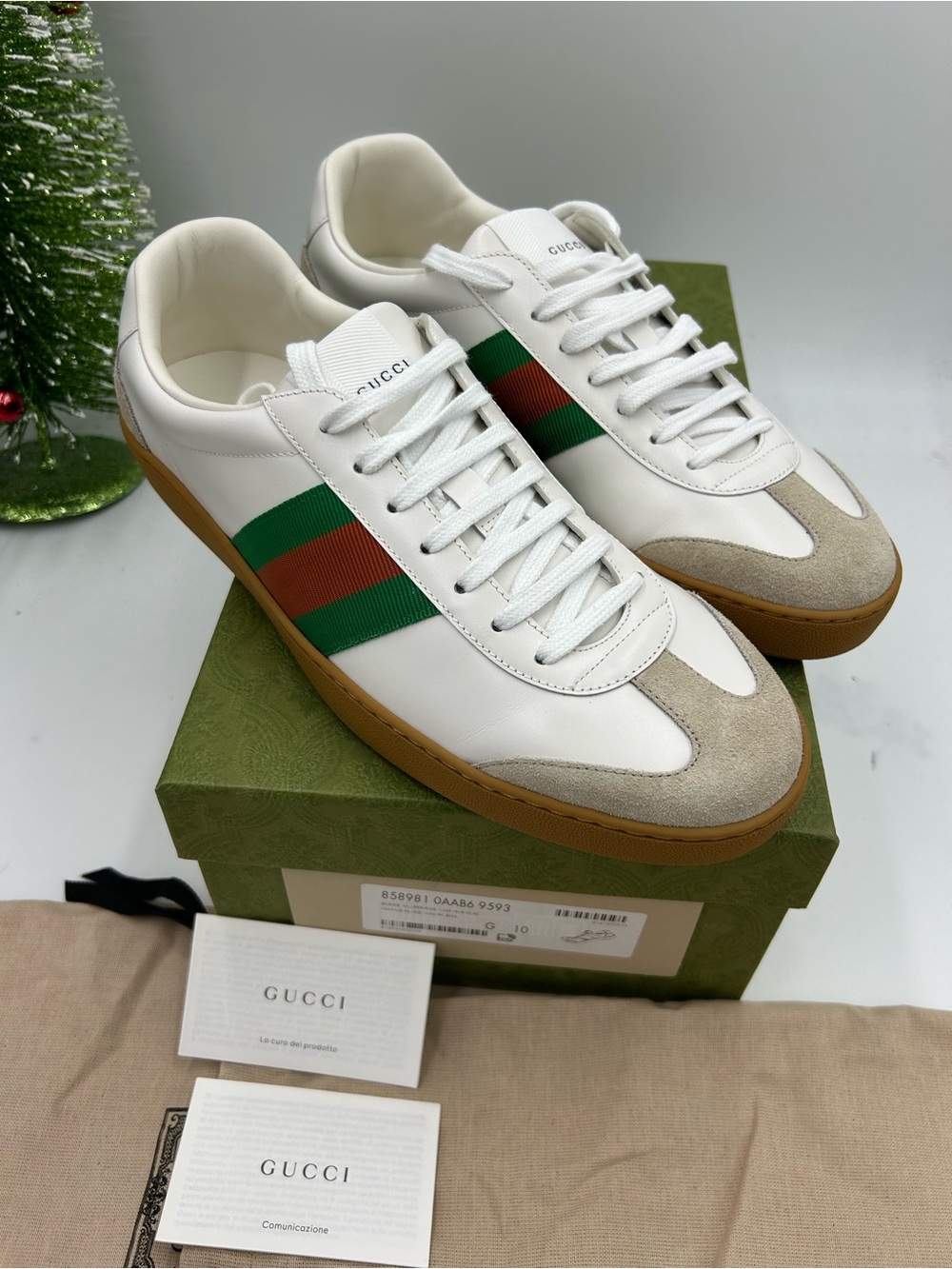 Men's Gucci G 74 leather/suede low top web stripe sneakers size 10 made in Italy